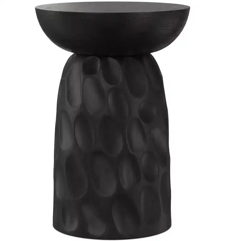 Willis 13 inch Wide Solid Mango Contemporary V-Chisel Accent Table in Black, Assembled