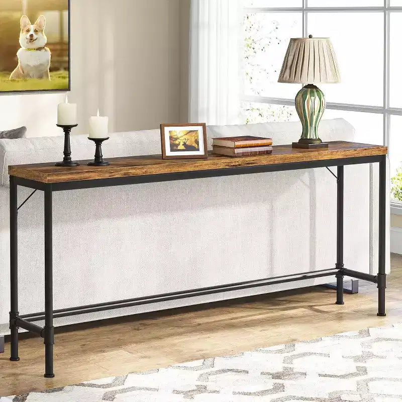 Lantine 70.9 Inch Extra Long Rustic Industrial Console Table, Narrow Sofa Table for Living Room, Entryway Hallway, Behind Couch, Height Bar Table.