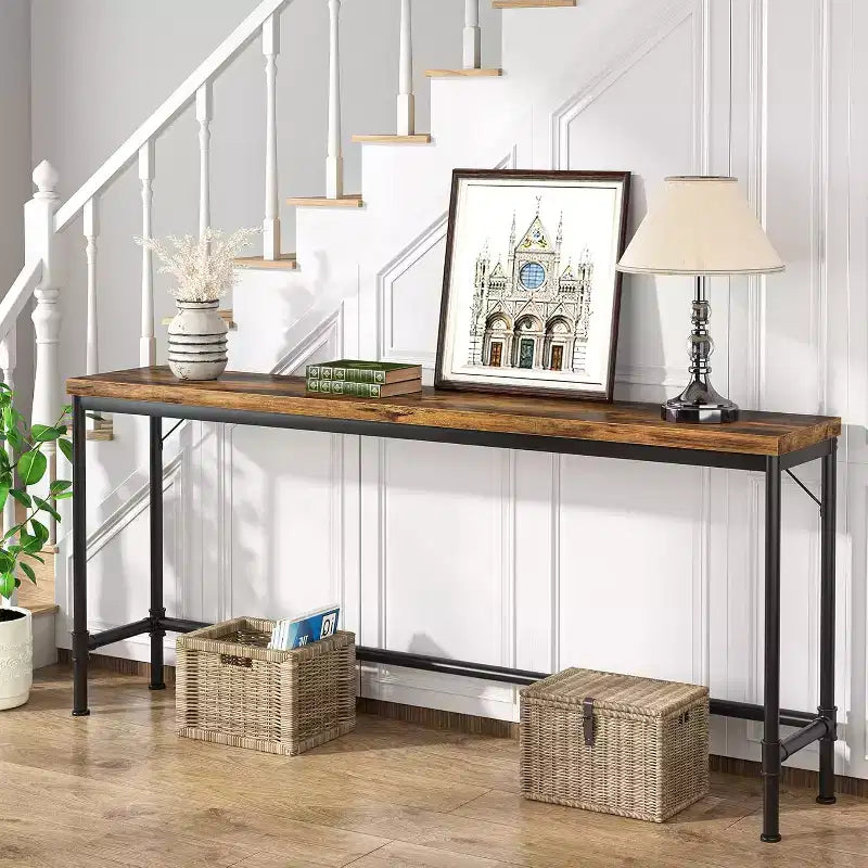 Lantine 70.9 Inch Extra Long Rustic Industrial Console Table, Narrow Sofa Table for Living Room, Entryway Hallway, Behind Couch, Height Bar Table.