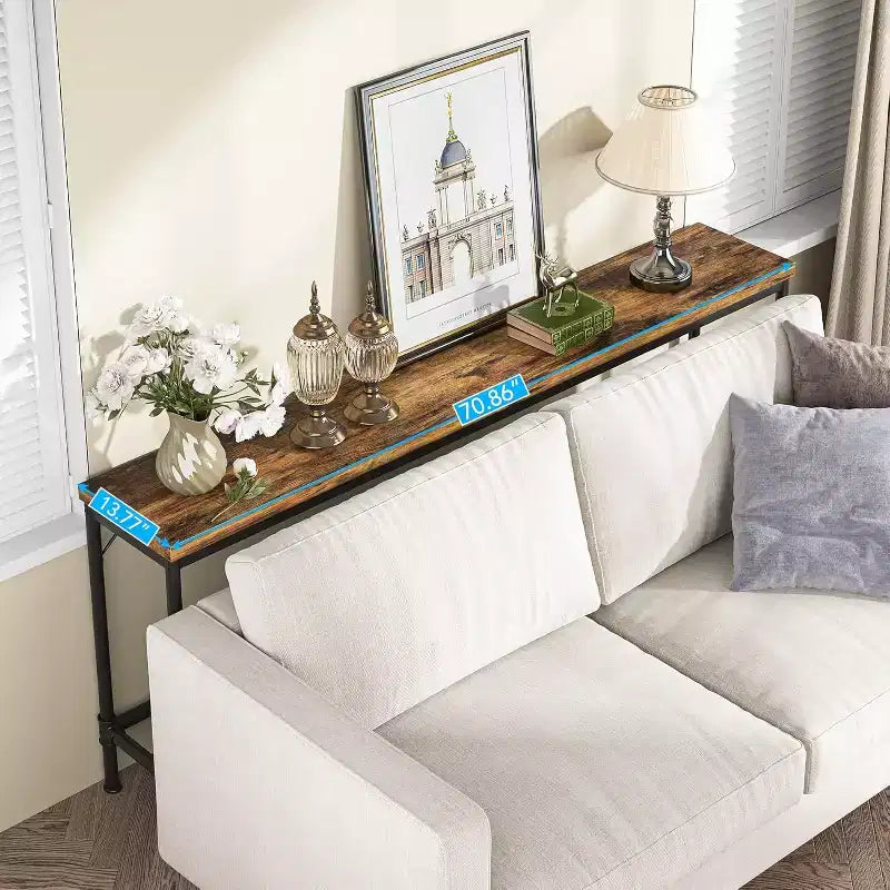 Lantine 70.9 Inch Extra Long Rustic Industrial Console Table, Narrow Sofa Table for Living Room, Entryway Hallway, Behind Couch, Height Bar Table.