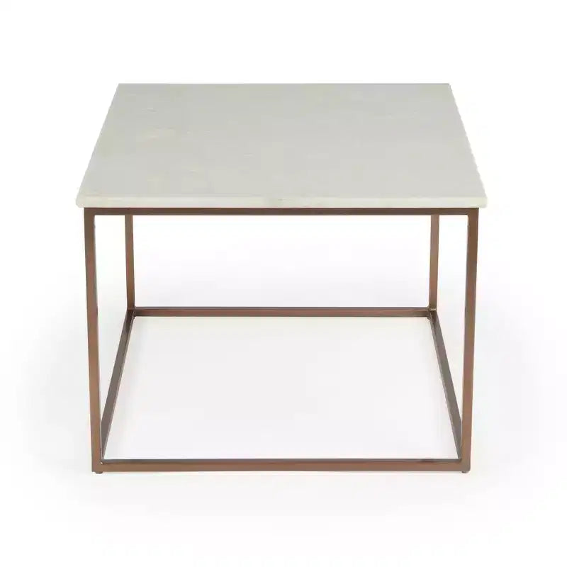 HomeRoots 24 White and Copper Genuine Marble and Metal Square Coffee Table