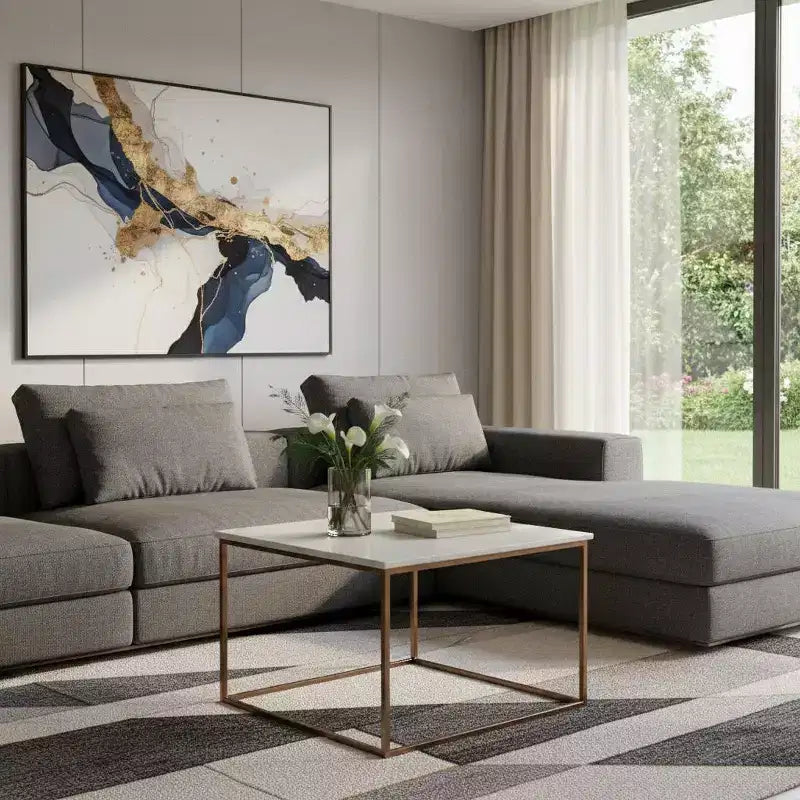 HomeRoots 24 White and Copper Genuine Marble and Metal Square Coffee Table
