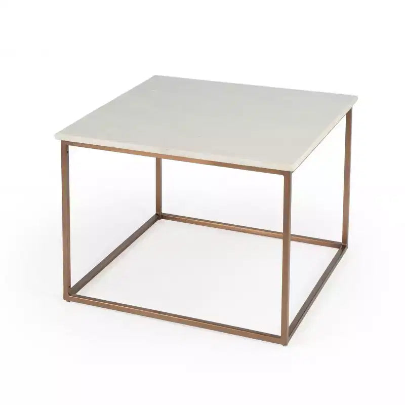 HomeRoots 24 White and Copper Genuine Marble and Metal Square Coffee Table