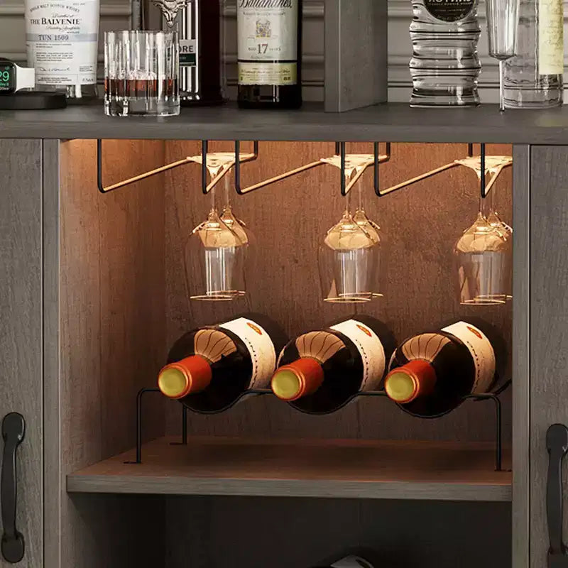 Cabinet with Light, Home Cabinet with Wine Rack and Glass Holder, Coffee Buffet Sideboard Storage with Power Outlets, for Living Room