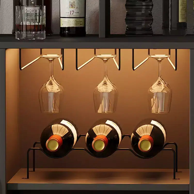 Cabinet with Light, Home Cabinet with Wine Rack and Glass Holder, Coffee Buffet Sideboard Storage with Power Outlets, for Living Room