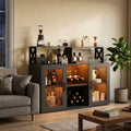 Cabinet with Light, Home Cabinet with Wine Rack and Glass Holder, Coffee Buffet Sideboard Storage with Power Outlets, for Living Room