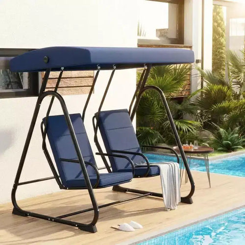 2-Person Outdoor Swing Chair, Adjustable Canopy & Removable Cushions, Heavy-Duty Steel Frame, Weather-Resistant, for Porch, Patio, Garden, Balcony