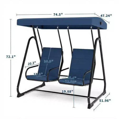 2-Person Outdoor Swing Chair, Adjustable Canopy & Removable Cushions, Heavy-Duty Steel Frame, Weather-Resistant, for Porch, Patio, Garden, Balcony