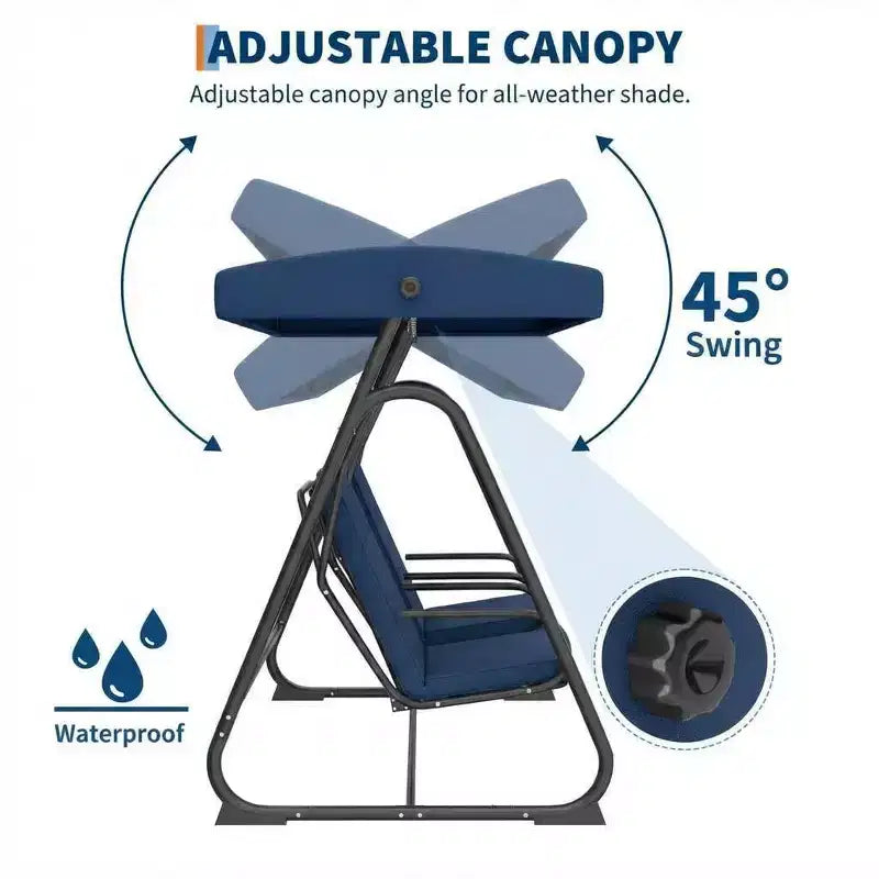 2-Person Outdoor Swing Chair, Adjustable Canopy & Removable Cushions, Heavy-Duty Steel Frame, Weather-Resistant, for Porch, Patio, Garden, Balcony