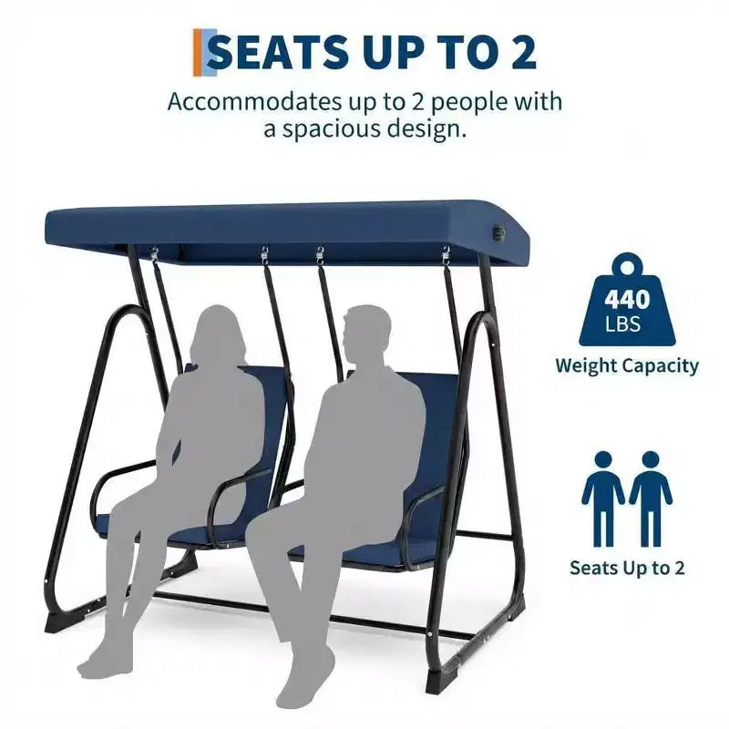 2-Person Outdoor Swing Chair, Adjustable Canopy & Removable Cushions, Heavy-Duty Steel Frame, Weather-Resistant, for Porch, Patio, Garden, Balcony