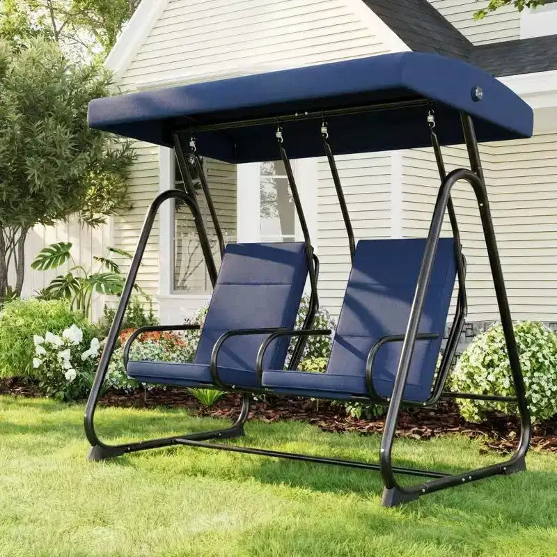 2-Person Outdoor Swing Chair, Adjustable Canopy & Removable Cushions, Heavy-Duty Steel Frame, Weather-Resistant, for Porch, Patio, Garden, Balcony