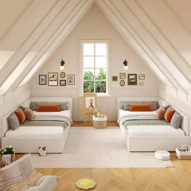 Twin Daybed with Bed Rails, Velvet Upholstered Corner Bed Frame with Headboard, Modern Kids Bed with Guardrail for Living Room, Bedroom