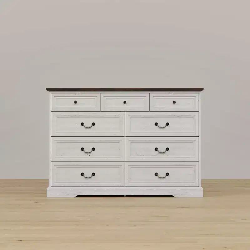Famapy 9-Drawer Rustic Dresser with Antique Bronze Handles,Large Capacity Bedroom/Entryway Storage,Farmhouse Chest of Drawers