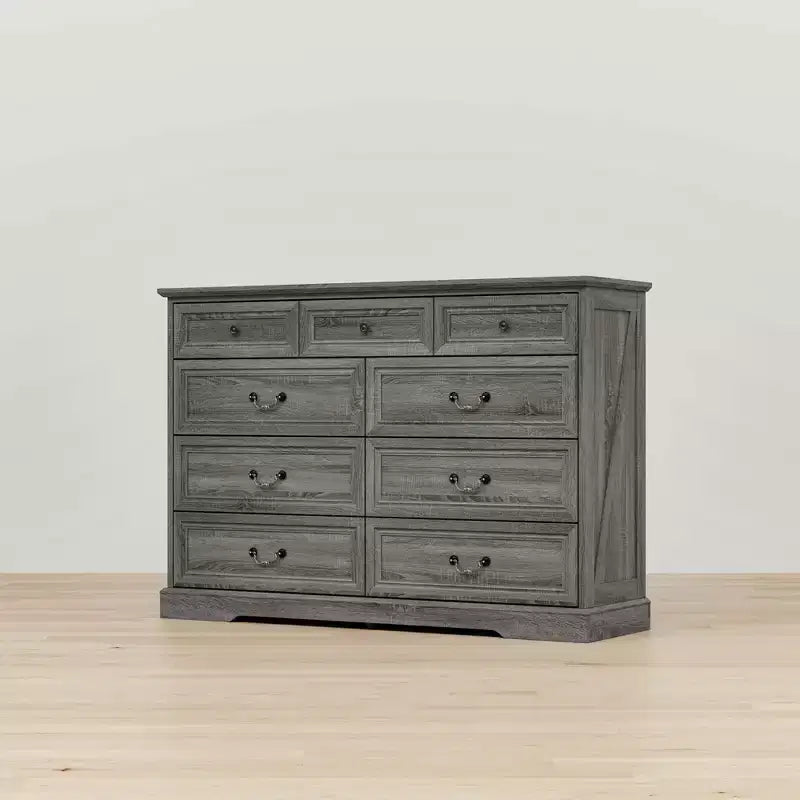 Famapy 9-Drawer Rustic Dresser with Antique Bronze Handles,Large Capacity Bedroom/Entryway Storage,Farmhouse Chest of Drawers