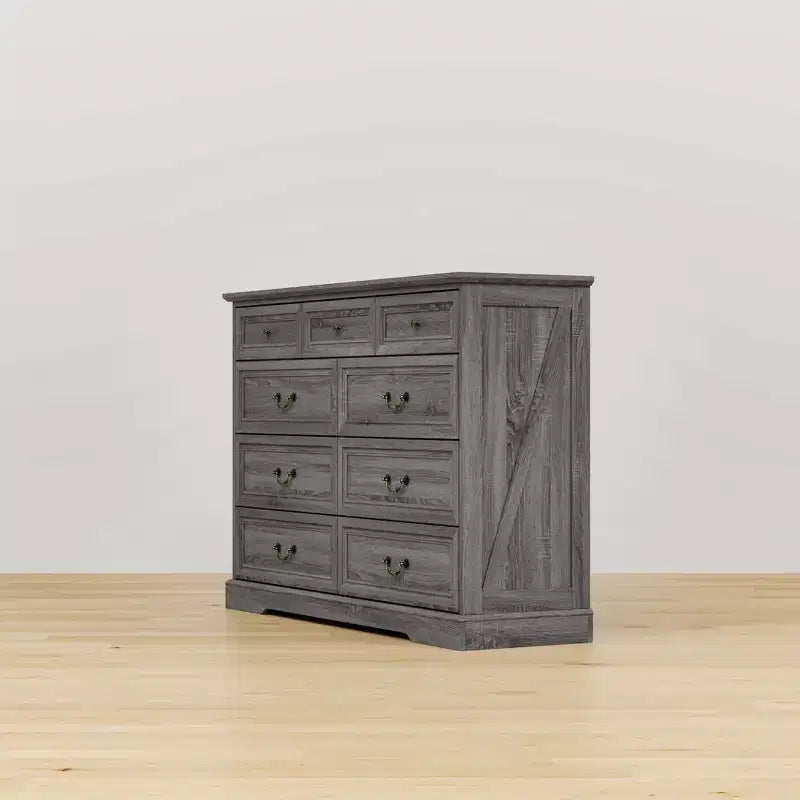 Famapy 9-Drawer Rustic Dresser with Antique Bronze Handles,Large Capacity Bedroom/Entryway Storage,Farmhouse Chest of Drawers