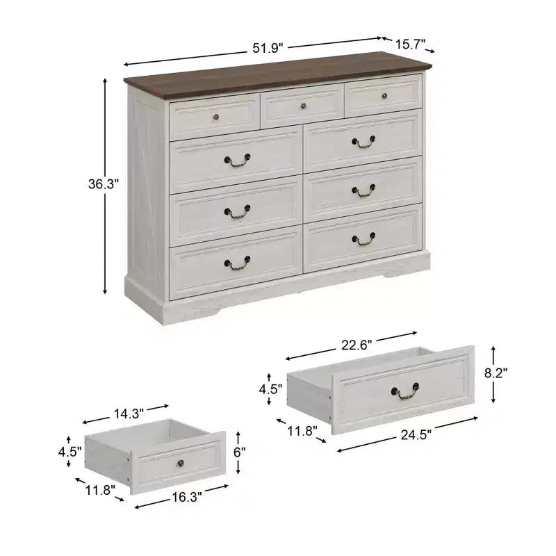 Famapy 9-Drawer Rustic Dresser with Antique Bronze Handles,Large Capacity Bedroom/Entryway Storage,Farmhouse Chest of Drawers