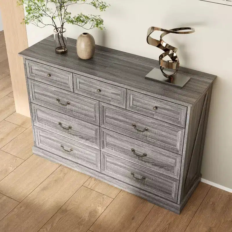 Famapy 9-Drawer Rustic Dresser with Antique Bronze Handles,Large Capacity Bedroom/Entryway Storage,Farmhouse Chest of Drawers