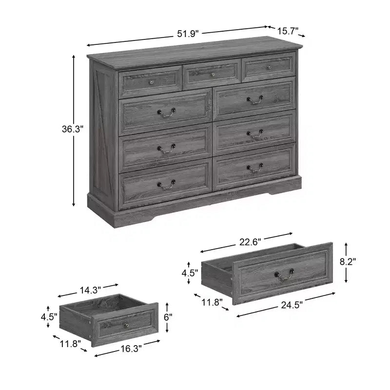 Famapy 9-Drawer Rustic Dresser with Antique Bronze Handles,Large Capacity Bedroom/Entryway Storage,Farmhouse Chest of Drawers