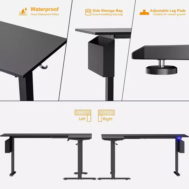 63 Inch L Shaped Electric Standing Desk Sit to Stand Reversible Corner Desk Adjustable Height Computer Table Memory Presets Home Office Gaming Black