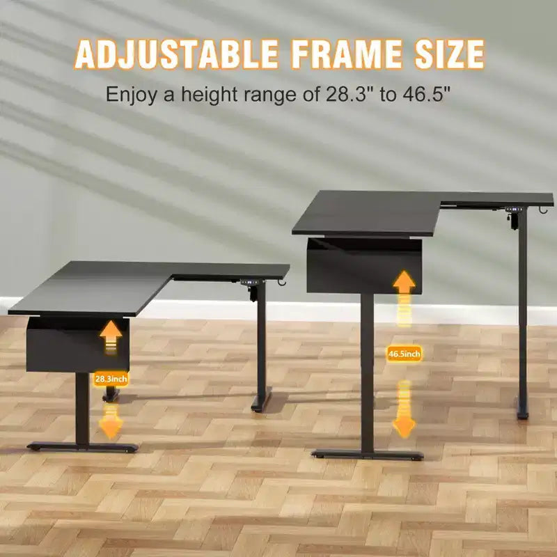63 Inch L Shaped Electric Standing Desk Sit to Stand Reversible Corner Desk Adjustable Height Computer Table Memory Presets Home Office Gaming Black