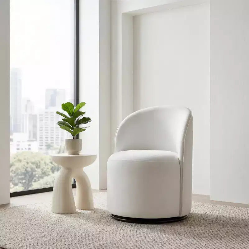 FurnitureR Beige Velvet Swivel Dining Chair, 360 Rotating Upholstered Accent Chair with Curved Back, Modern Armless Kitchen or Vanity Chair