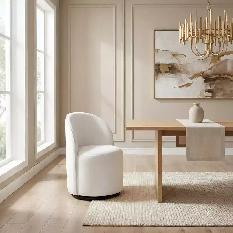 FurnitureR Beige Velvet Swivel Dining Chair, 360 Rotating Upholstered Accent Chair with Curved Back, Modern Armless Kitchen or Vanity Chair
