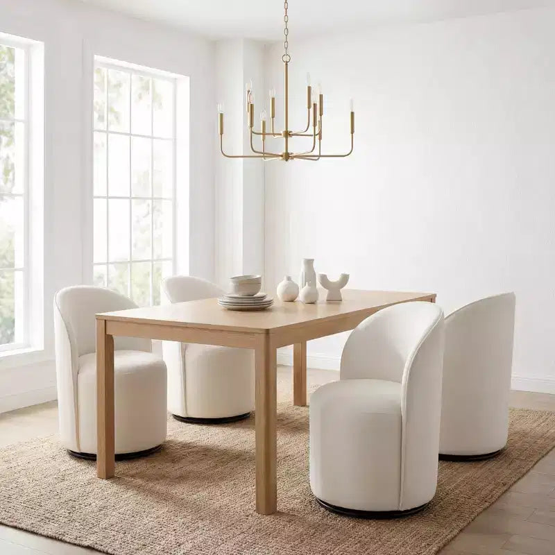 FurnitureR Beige Velvet Swivel Dining Chair, 360 Rotating Upholstered Accent Chair with Curved Back, Modern Armless Kitchen or Vanity Chair