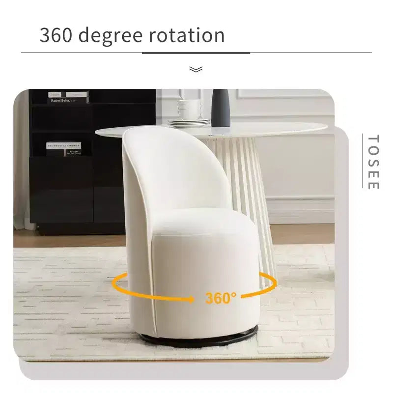 FurnitureR Beige Velvet Swivel Dining Chair, 360 Rotating Upholstered Accent Chair with Curved Back, Modern Armless Kitchen or Vanity Chair