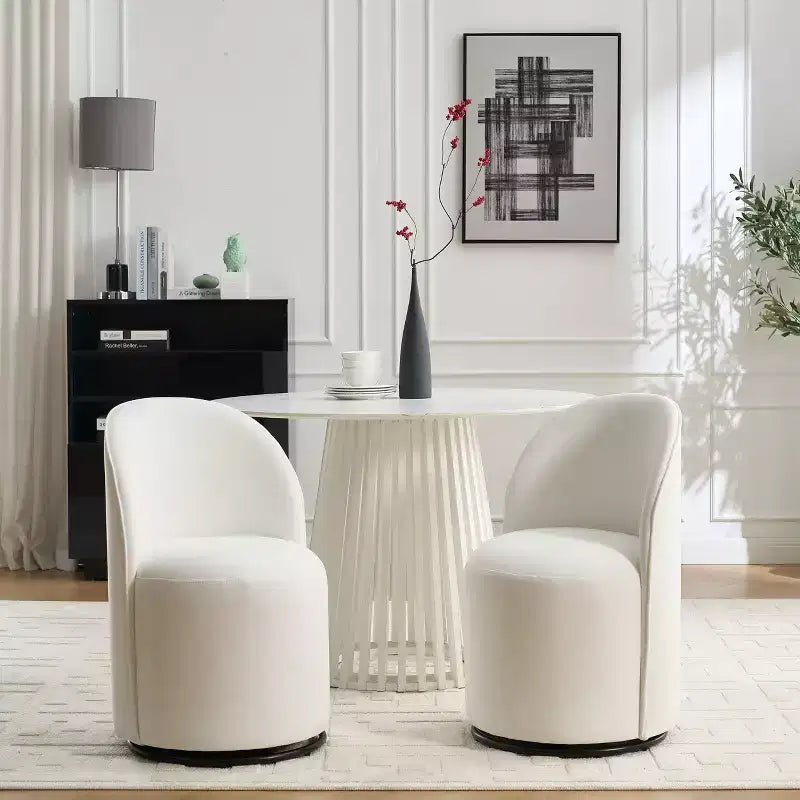 FurnitureR Beige Velvet Swivel Dining Chair, 360 Rotating Upholstered Accent Chair with Curved Back, Modern Armless Kitchen or Vanity Chair