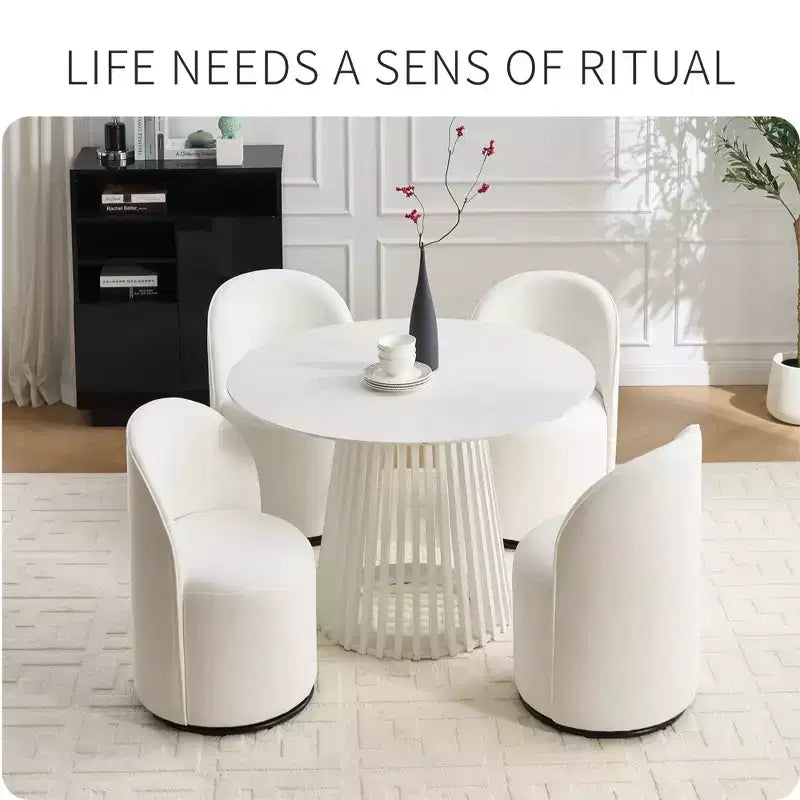 FurnitureR Beige Velvet Swivel Dining Chair, 360 Rotating Upholstered Accent Chair with Curved Back, Modern Armless Kitchen or Vanity Chair