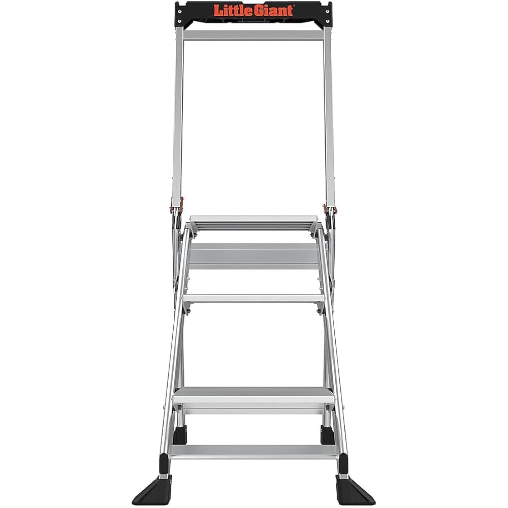 Little Giant Ladders Jumbo Step, Foldable 3-Step Stool, 2.2-Ft Aluminum, with Platform Steps, Handrail, and Tool Tray, 375 lb Load Capacity, Type 1AA, 8.7-Ft Reach, (11903)