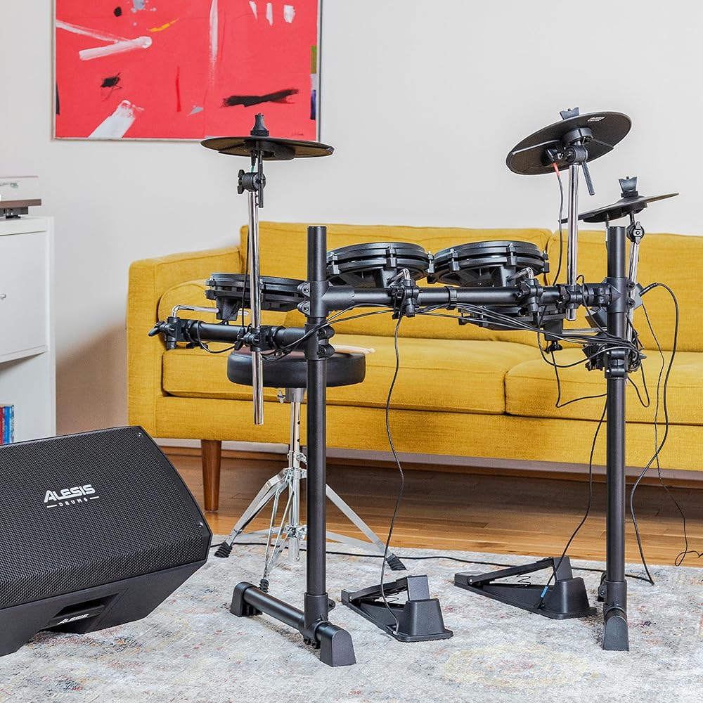 Alesis Turbo Mesh Kit – Electric Drum Set With 100+ Sounds, Quiet Mesh Drum Pads, Drum Sticks, Connection Cables, Drum Lessons