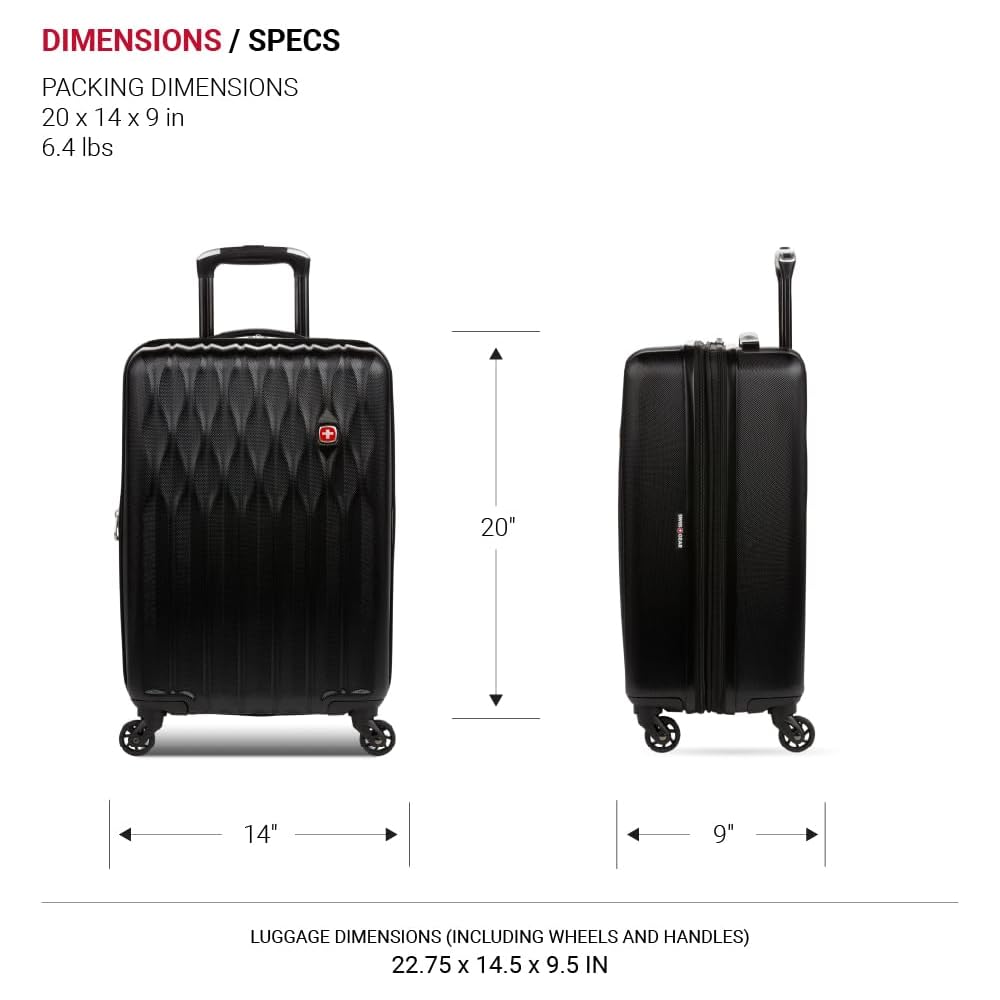 | SwissGear 8018 Expandable Luggage Set Hardside Spinner Wheels, Black, 3-Piece Set (20/24/27) | Suitcases