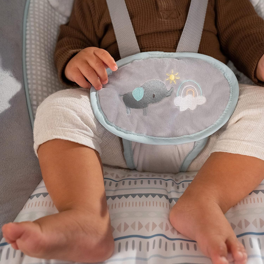 Ingenuity InLighten 5-Speed Baby Swing Swivel Infant Seat, 5 Point Safety Harness, Nature Sounds, Lights Van Elephant