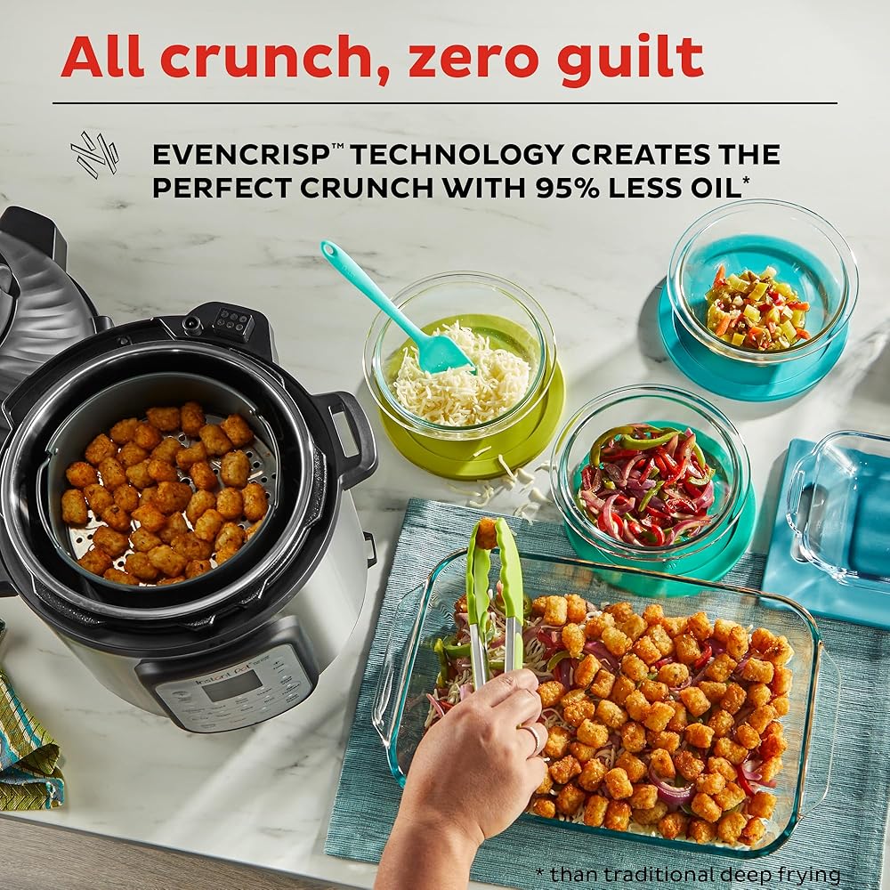 Instant Pot Duo Crisp 11-in-1 Air Fryer and Electric Pressure Cooker Combo with Multicooker Lids that Air Fries, Steams, Slow Cooks, Sautés, Dehydrates, &amp; More, Free App With Over 800 Recipes, 6 Quart