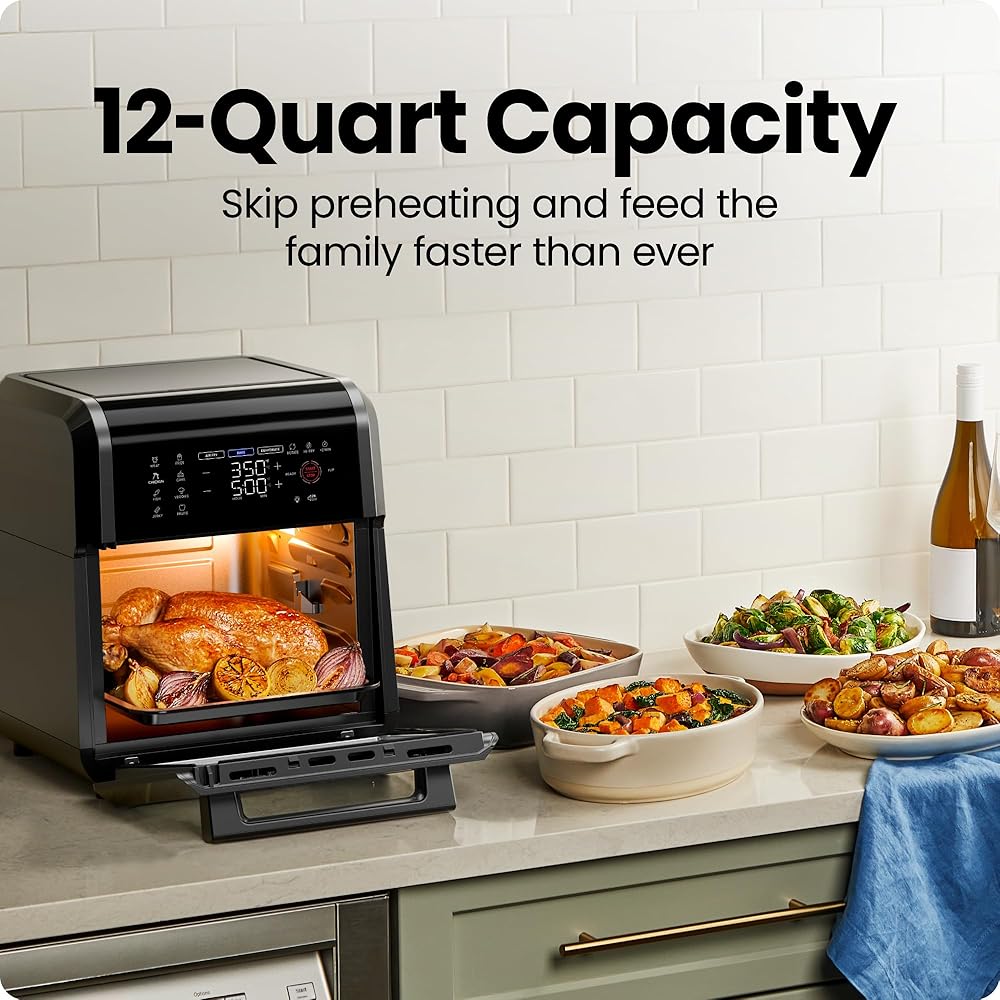 Chefman 12-Quart 6-in-1 Air Fryer Oven with Digital Timer, Touchscreen, and 12 Presets Family Size Countertop Convection Oven, Dishwasher-Safe Parts