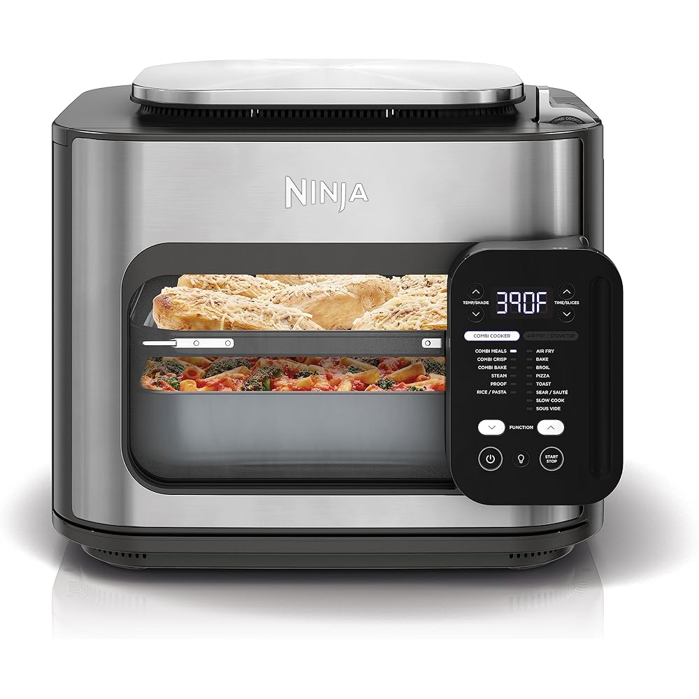 Ninja Combi All-in-One Multicooker, Oven, &amp; Air Fryer, Complete Meals in 15 Mins, 14-in-1 Functions, Combi Cooker + Air Fry, Bake, Roast, Slow Cook and More, 3 Accessories, Stainless Steel, SFP701