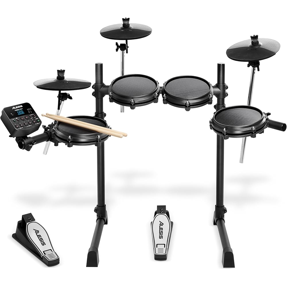 Alesis Turbo Mesh Kit – Electric Drum Set With 100+ Sounds, Quiet Mesh Drum Pads, Drum Sticks, Connection Cables, Drum Lessons