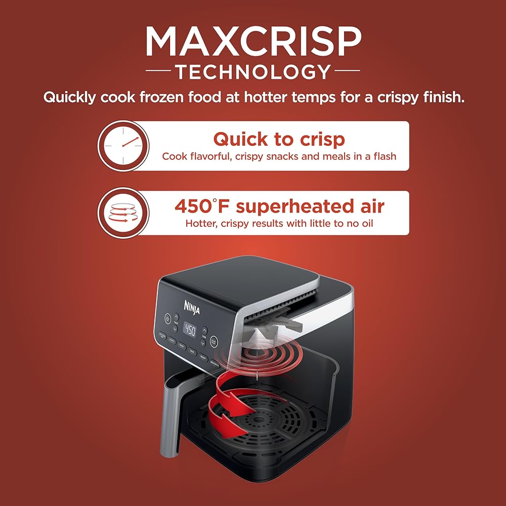 Ninja Air Fryer Pro XL 6-in-1 with 6.5 QT Capacity, Max Crisp, Air Fry, Air Roast, Bake, Reheat, Dehydrate, Max Crisp Technology with 450F, Nonstick Basket &amp; Crisper Plate, Grey, AF181