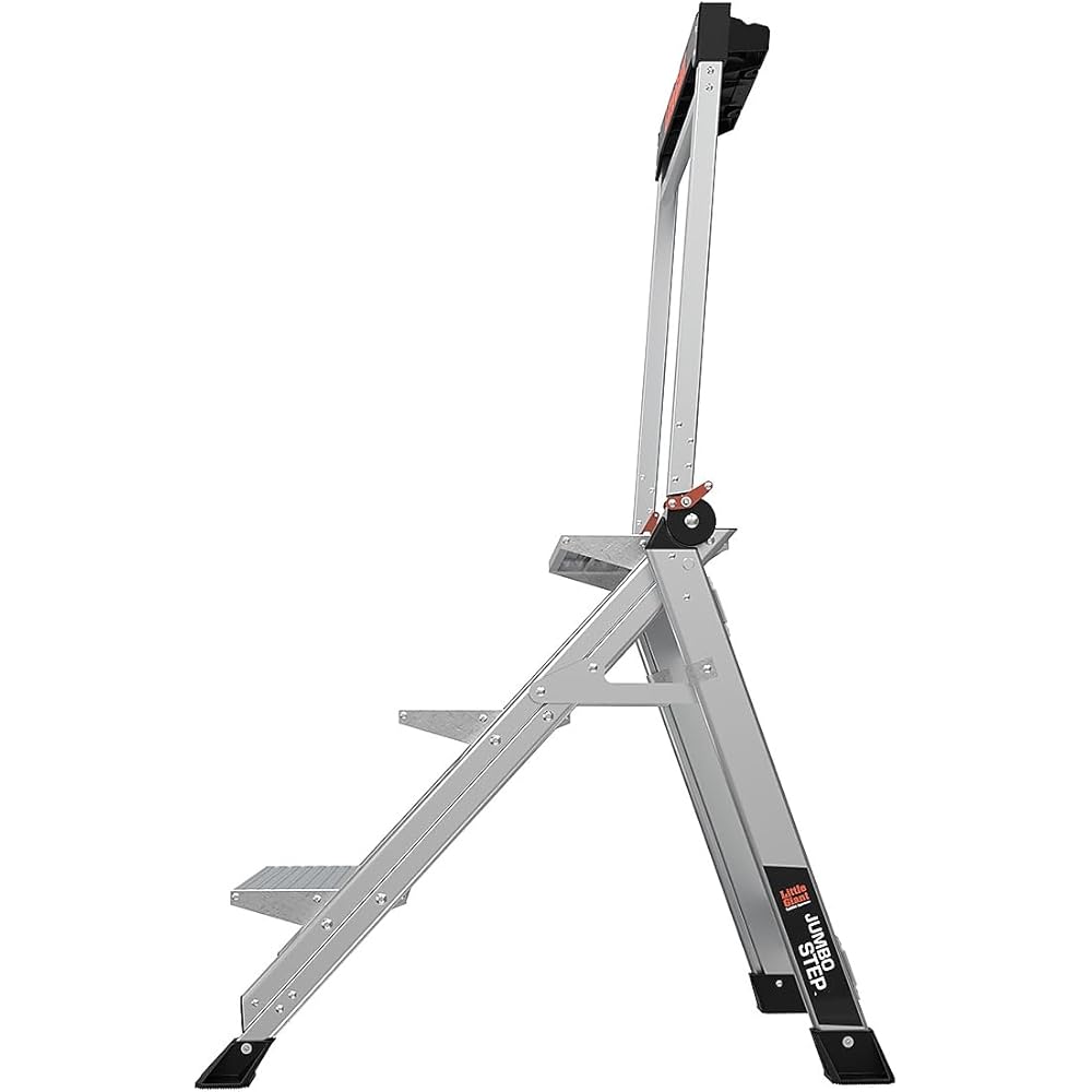 Little Giant Ladders Jumbo Step, Foldable 3-Step Stool, 2.2-Ft Aluminum, with Platform Steps, Handrail, and Tool Tray, 375 lb Load Capacity, Type 1AA, 8.7-Ft Reach, (11903)
