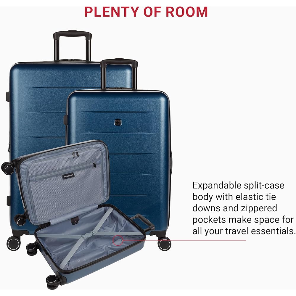 | SwissGear 8020 Eclipse Hardside Expandable Luggage with Spinner Wheels, Navy, 3-Piece Set (18/24/27) | Suitcases