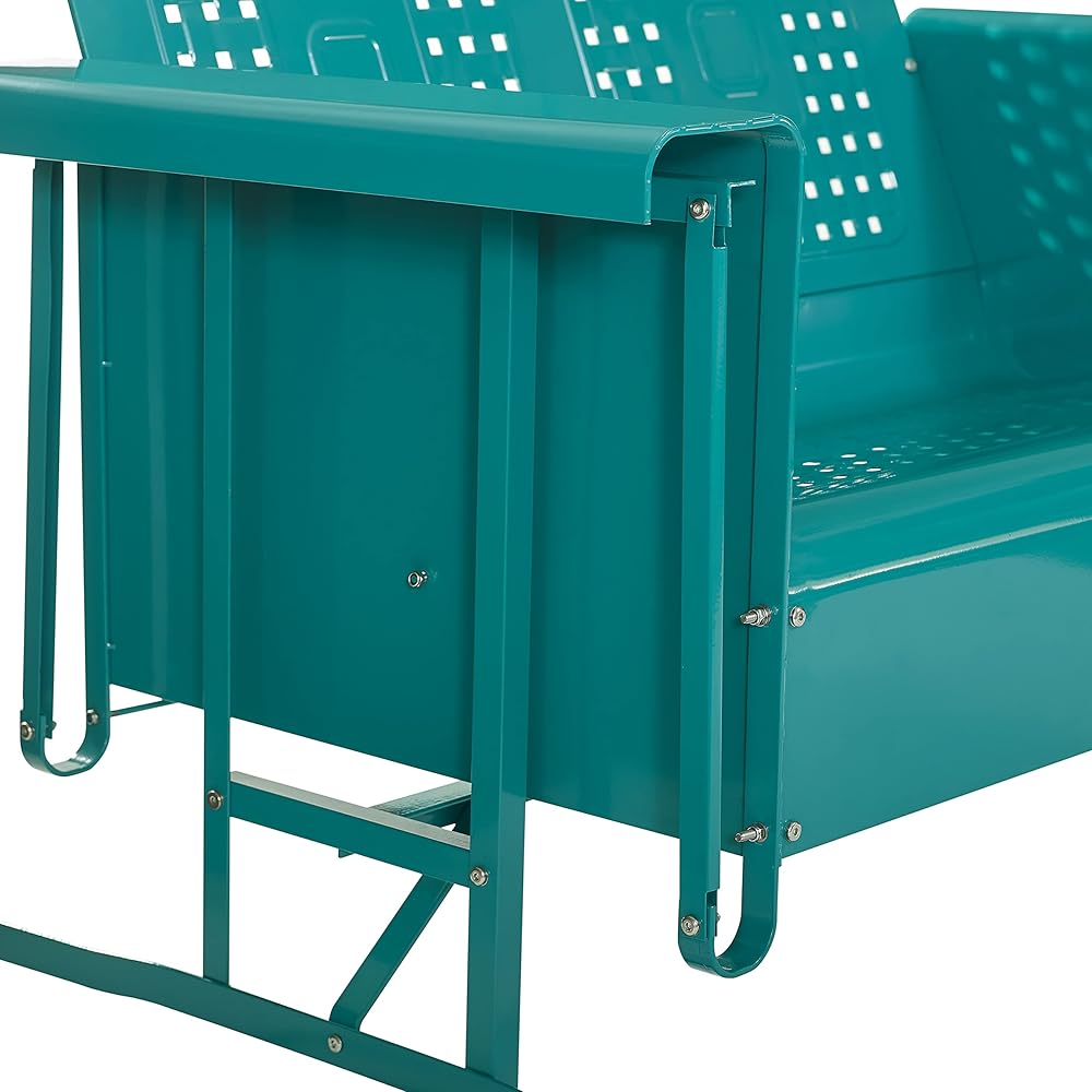 Crosley Furniture Bates Retro Metal Outdoor Loveseat Glider, 2-Person Rocking Patio Bench for Porch, Deck, Turquoise Gloss
