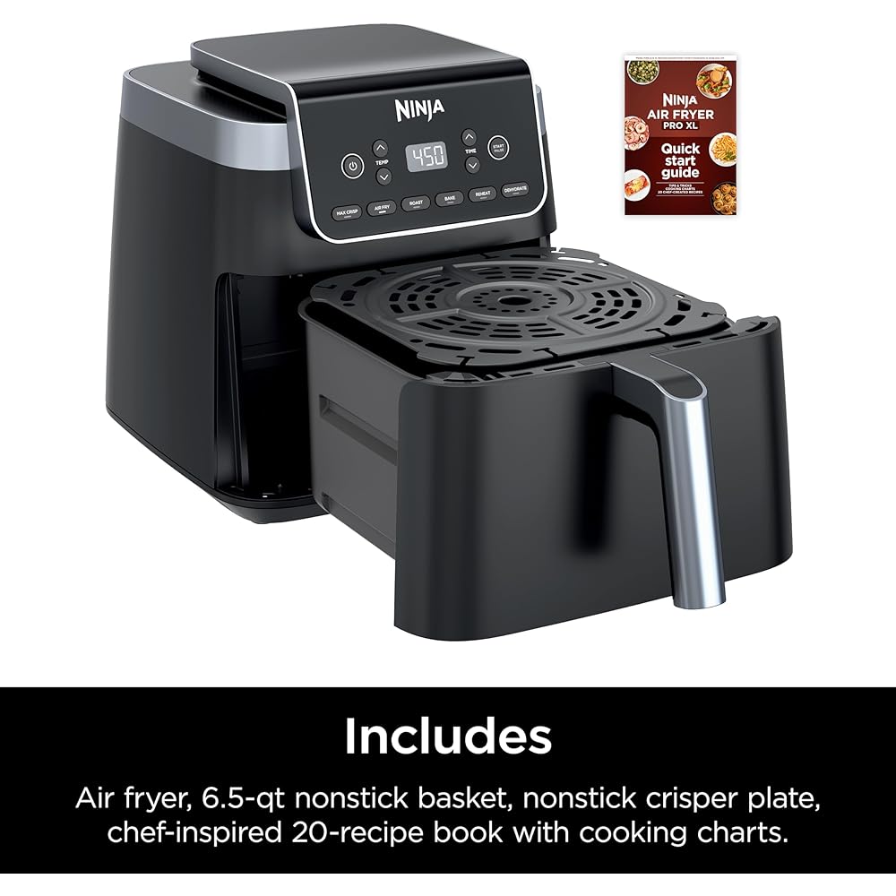 Ninja Air Fryer Pro XL 6-in-1 with 6.5 QT Capacity, Max Crisp, Air Fry, Air Roast, Bake, Reheat, Dehydrate, Max Crisp Technology with 450F, Nonstick Basket &amp; Crisper Plate, Grey, AF181