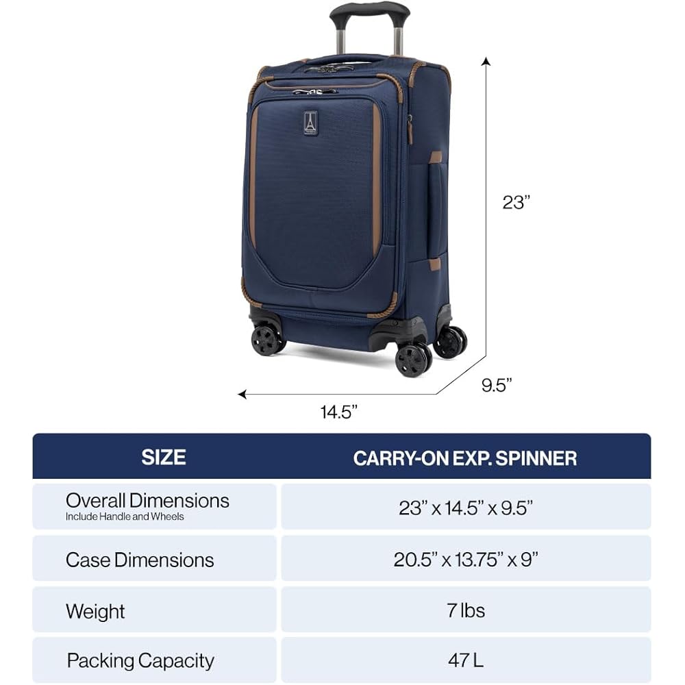 | Travelpro Crew Classic Lightweight Softside Expandable Carry on Luggage, 8 Wheel Spinner Suitcase, Men and Women, Carry On 21-Inch, Patriot Blue | Carry-Ons