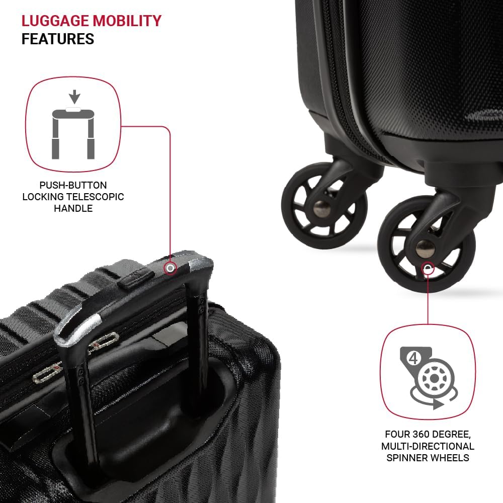 | SwissGear 8018 Expandable Luggage Set Hardside Spinner Wheels, Black, 3-Piece Set (20/24/27) | Suitcases