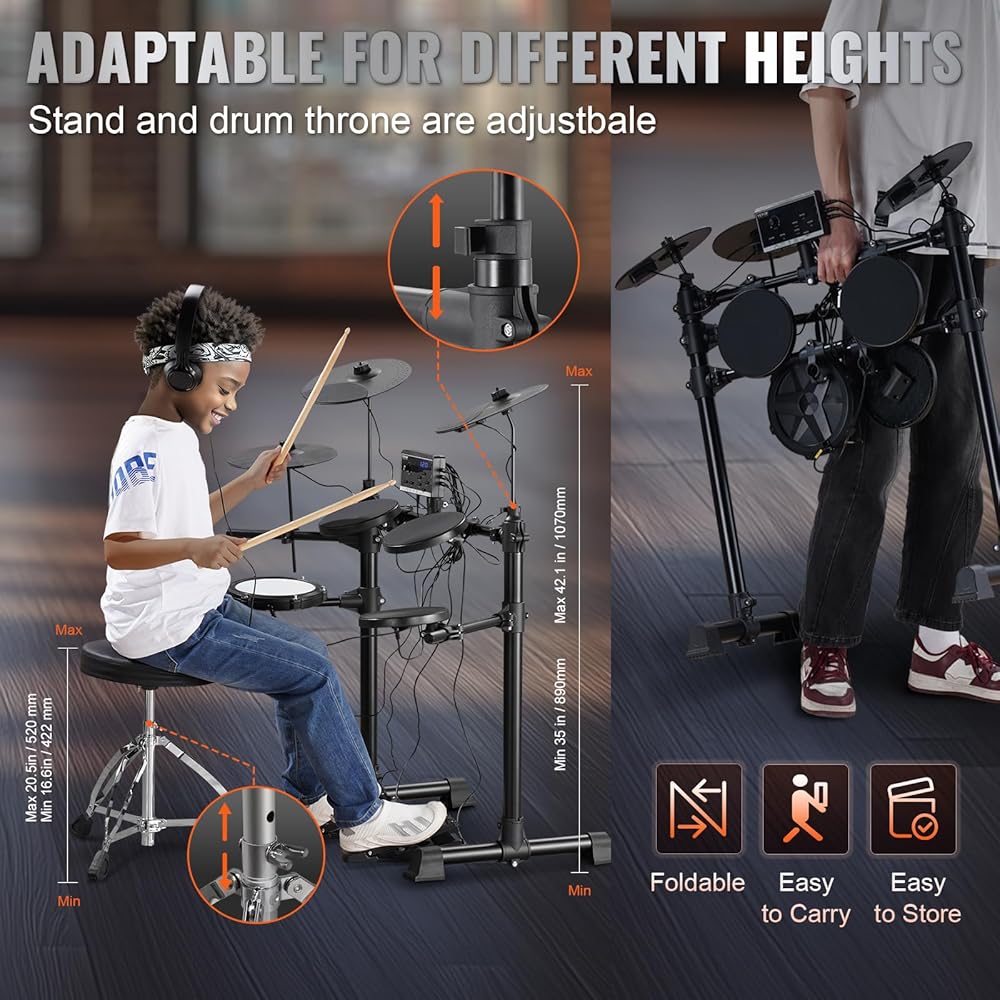 VEVOR Electric Drum Set, 15 Drum Kits &amp; 150 Sounds Electronic Drum Kit, USB MIDI Supported 6.5 in Quiet Mesh Snare Electric Drum Set with 10 in Cymbals Drum Sticks &amp; Headphone, for Beginners &amp; Adults