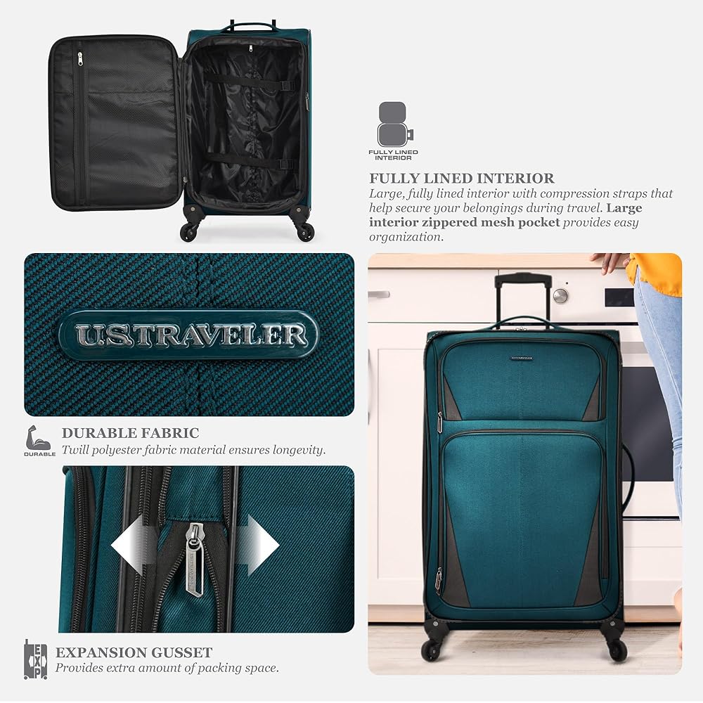 | U.S. Traveler Aviron Bay Expandable Softside Spinner Wheels, Navy, 3 Piece Luggage | Suitcases