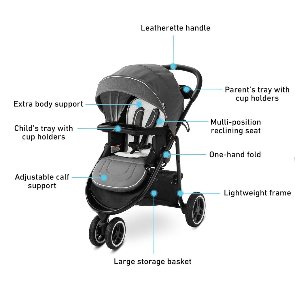 Graco Modes 3 Lite Platinum Travel System with Adjustable Reversible Seat, One Hand Fold, Lightweight Frame, and SnugRide SnugLock 35 DLX Infant Car Seat, Wit
