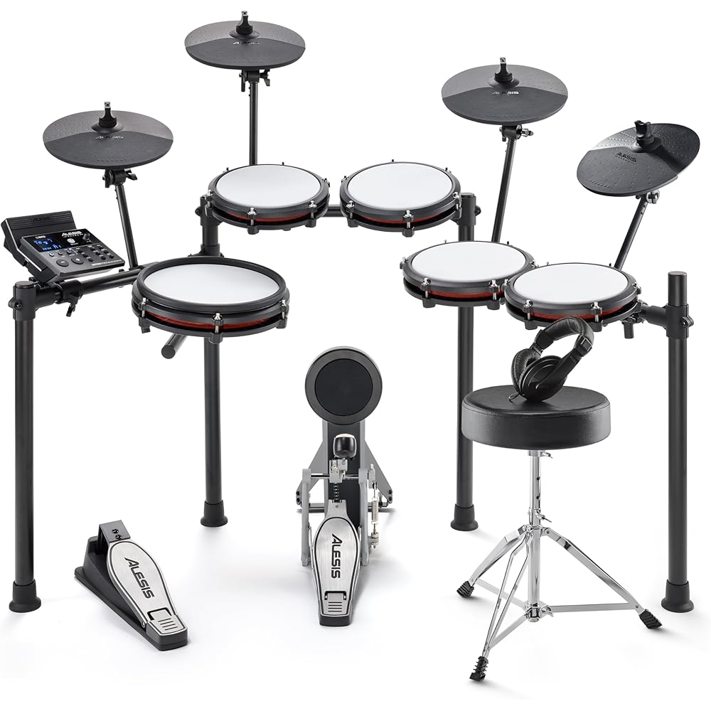 Alesis Nitro Max Kit 10 Piece Electric Drum Set with Quiet Mesh Pads, 10" Dual Zone Snare, Bluetooth, 440+ Sounds, Drumeo, Drum Throne and Headphones