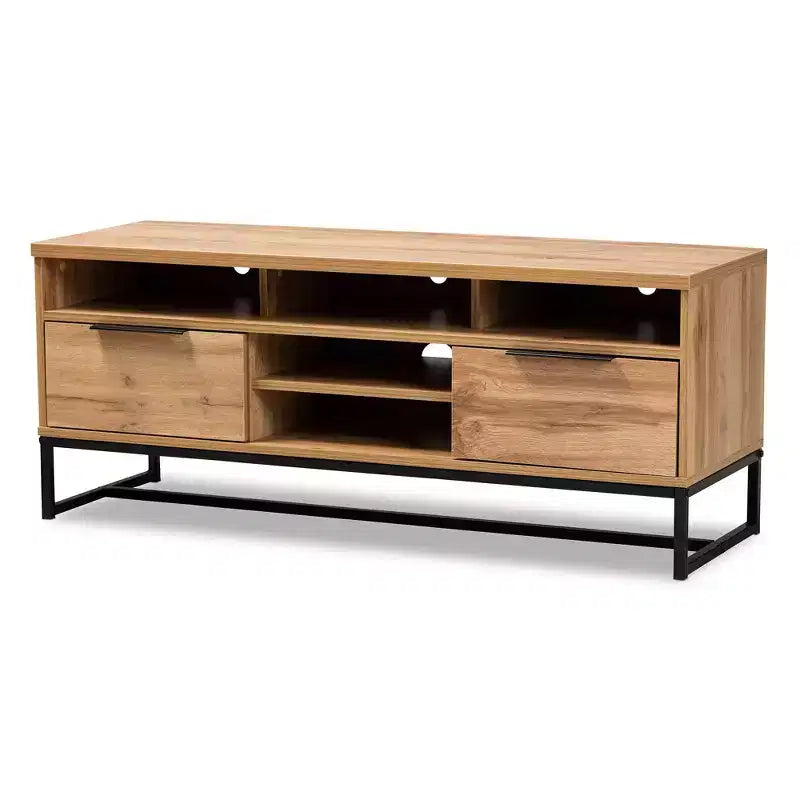 Reid Wood and Metal 2 Drawer TV Stand for TVs up to 45" Dark Brown - Baxton Studio: Entertainment Center with Storage
